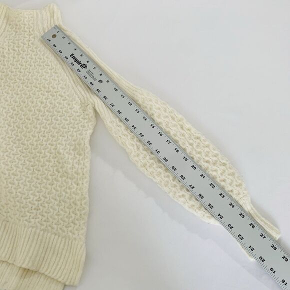 Anthropologie Bia Sweater S Cream Mock Neck Fluffy Cable Chunky Knit Puff Preppy - Picture 12 of 14
